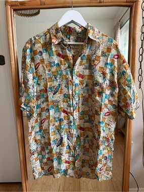 Men's Short-Sleeve Button-Down Shirt in Multi-Color Checker Print